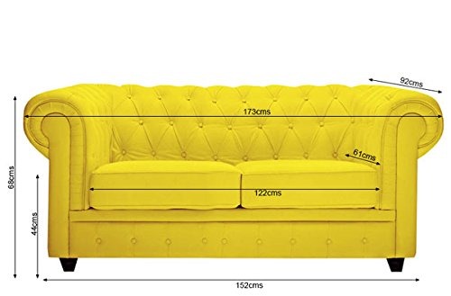 3 Seater Sofa Set:- Kinley Chesterfield Fabric Sofa Set (Yellow)