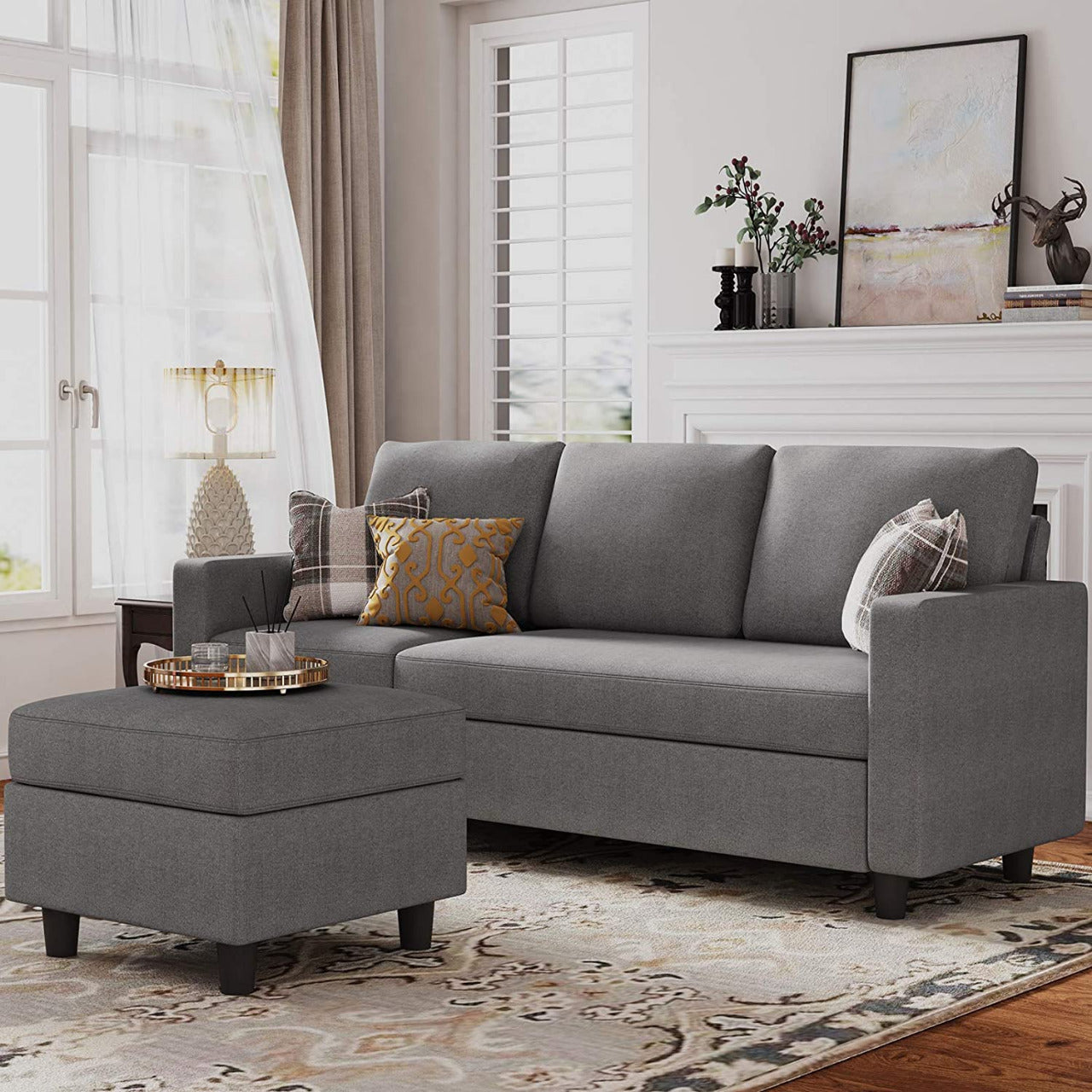 Black and grey l shape deals sofa