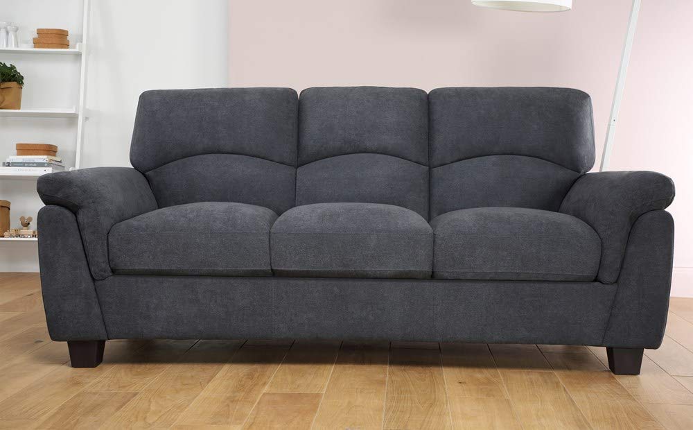 3 Seater Sofa Set Shreya Slate Plush in Fabric Sofa Set (Grey)