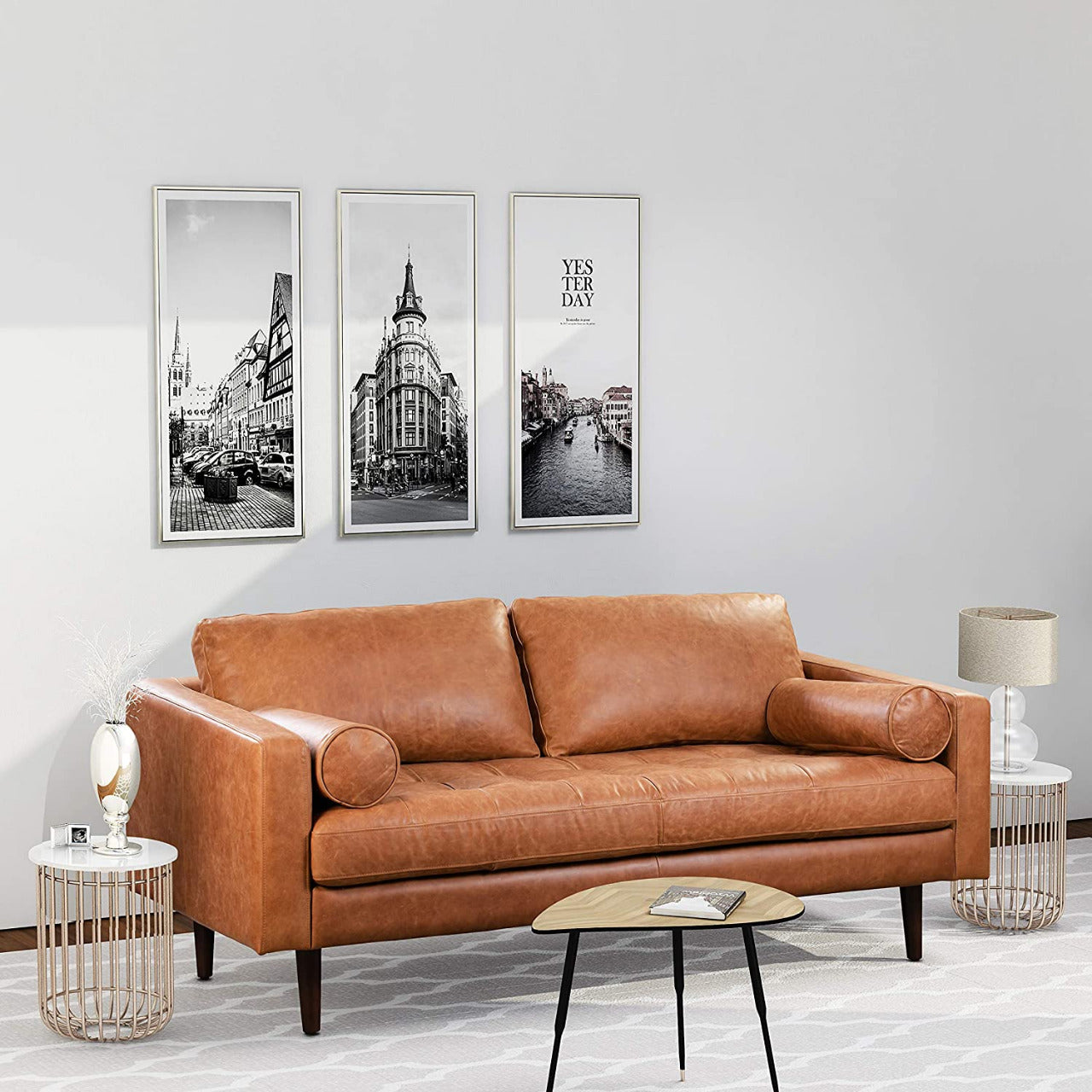 2 Seater Sofa : Tanned Leatherette 2 Seater Sofa Set – Gkw Retail