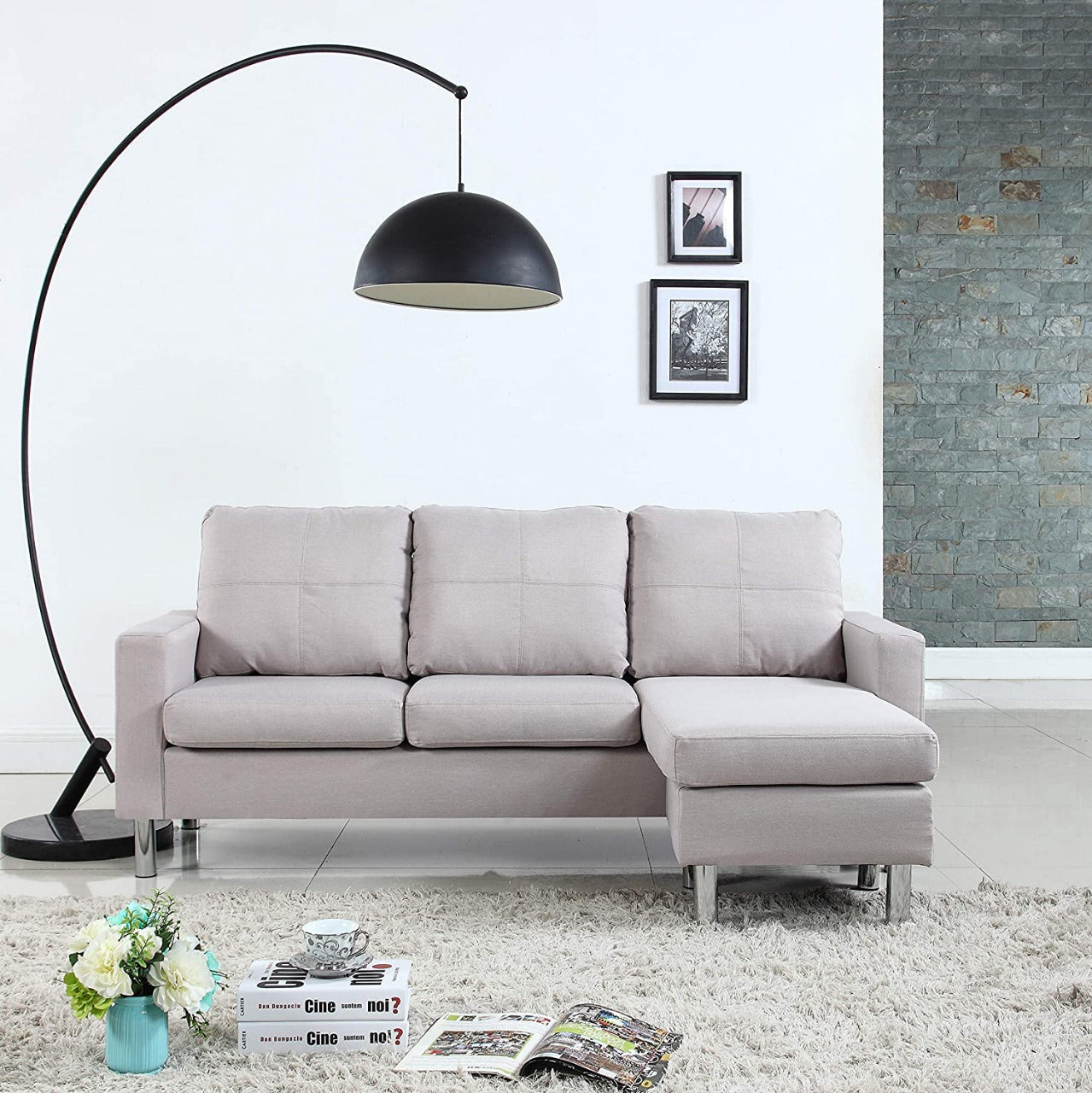 L Shape Sofa Set: Modern Sectional Sofa (Grey)