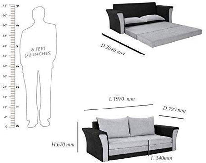 3 Seater Sofa:- Wooden Leo Fabric Sofa set (Black and Grey)