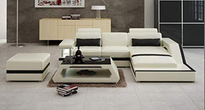 L Shape Sofa Set: -Luxury Unique Sectional , Lounger, Ottoman Sofa(Black and White)