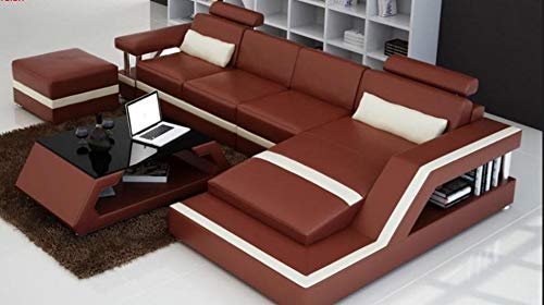 L Shape Sofa Set: -Luxury Unique Sectional , Lounger, Ottoman Sofa with Foot Stool (Black and White)
