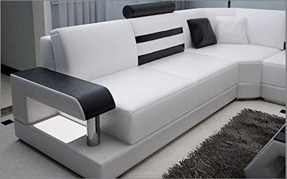 L Shape Sofa Set:- Luxury Hardwood Modern Leatherette Sofa Set (White and Black)