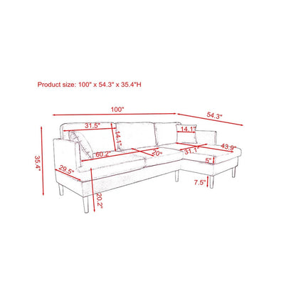 4 Seater Sofa Set: 100'' Velvet Square Arm Modular Sofa