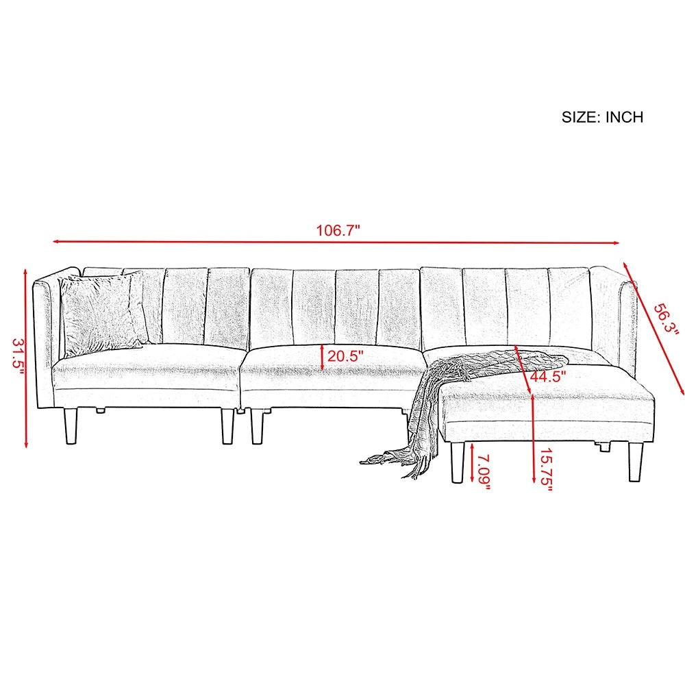 4 Seater Sofa Set : 106.7'' Velvet Square Arm Sofa