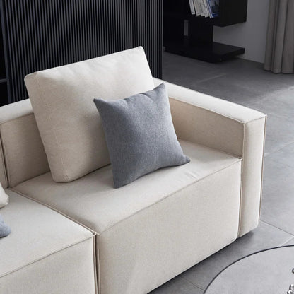 4 Seater Sofa Set: 108.3'' Linen Square Arm L Shape Sofa Chaise