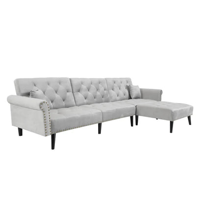 4 Seater Sofa Set: 115'' Velvet Pillow Top Arm L Shaped Sofa