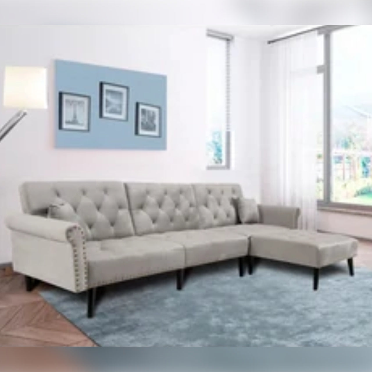 4 Seater Sofa Set 115'' Velvet Pillow Top Arm L Shaped Sofa