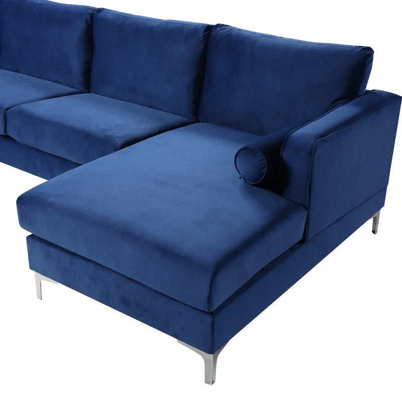 4 Seater Sofa Set: 124'' Velvet Flared Arm Slipcovered Sofa