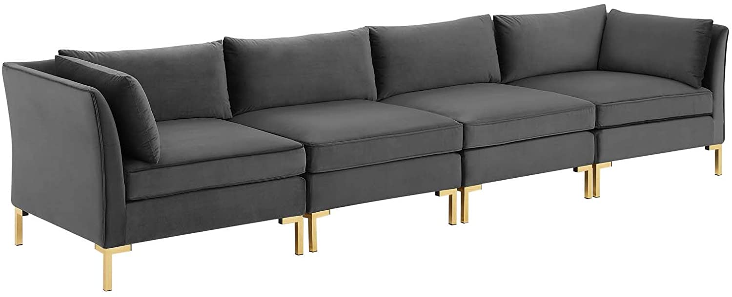 4 Seater Sofa Set : 134'' Velvet Flared Arm Modular Sofa Set