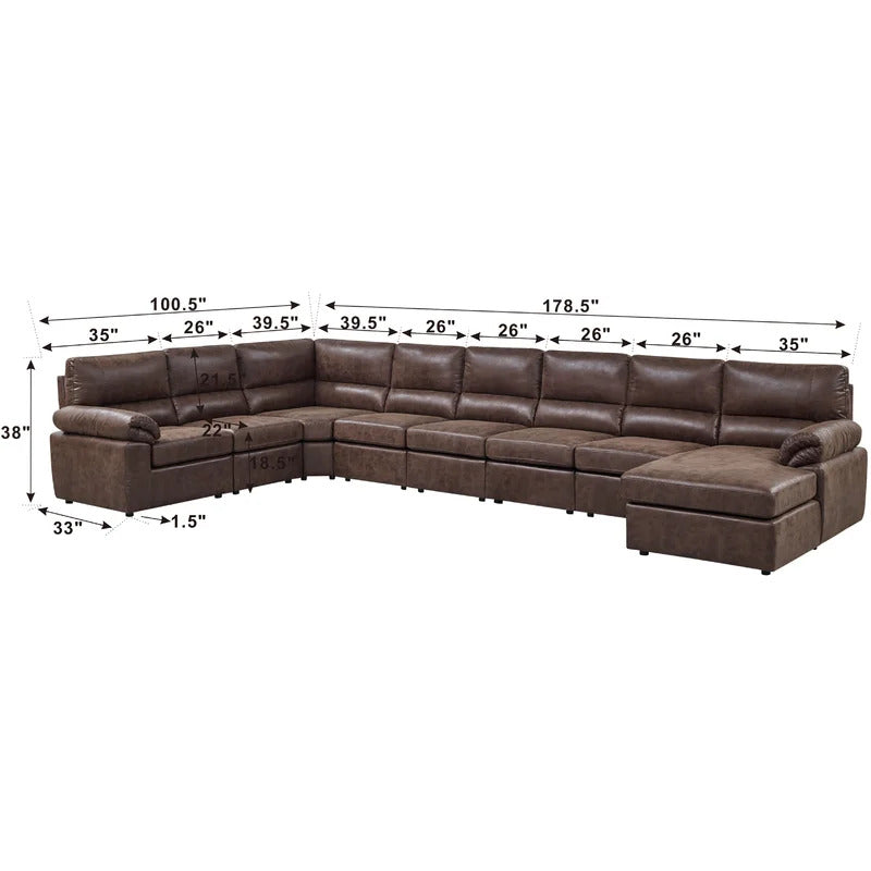 8 Seater Sofa Set: 178.5" Left-Hand Facing Faux Leatherette