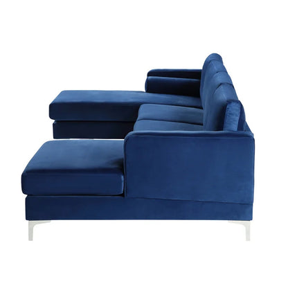 4 Seater Sofa Set: 24'' Velvet Square Arm U Shape Sofa