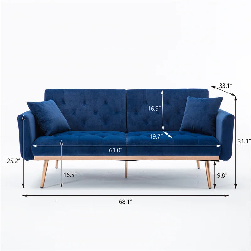 4 Seater Sofa Set: 33.07'' Velvet Square Arm Sofa Bed