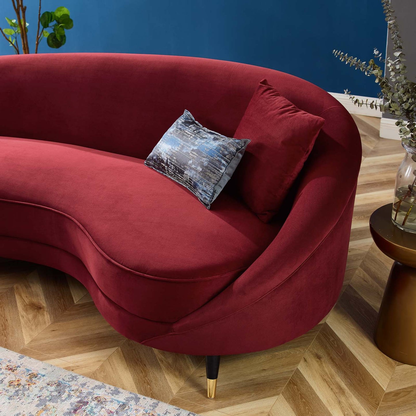 4 Seater Sofa Set: 41.5'' Velvet Round Arm Curved Sofa