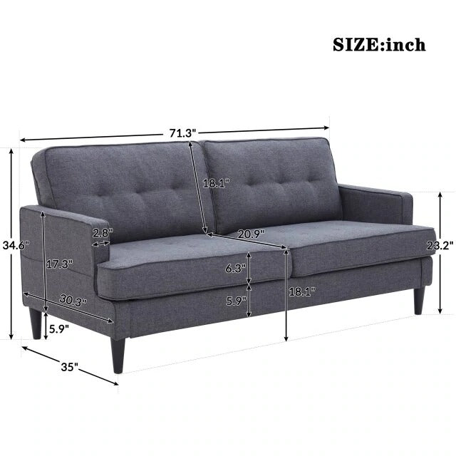 4 Seater Sofa Set : 71.3'' Linen Recessed Arm Sofa