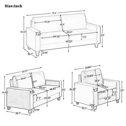 4 Seater Sofa Set: 75.2'' Velvet Sofa Set