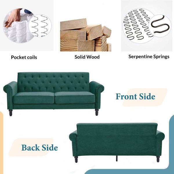 4 Seater Sofa Set : 80.7'' Velvet Rolled Arm Sofa