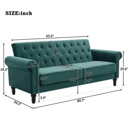4 Seater Sofa Set : 80.7'' Velvet Rolled Arm Sofa