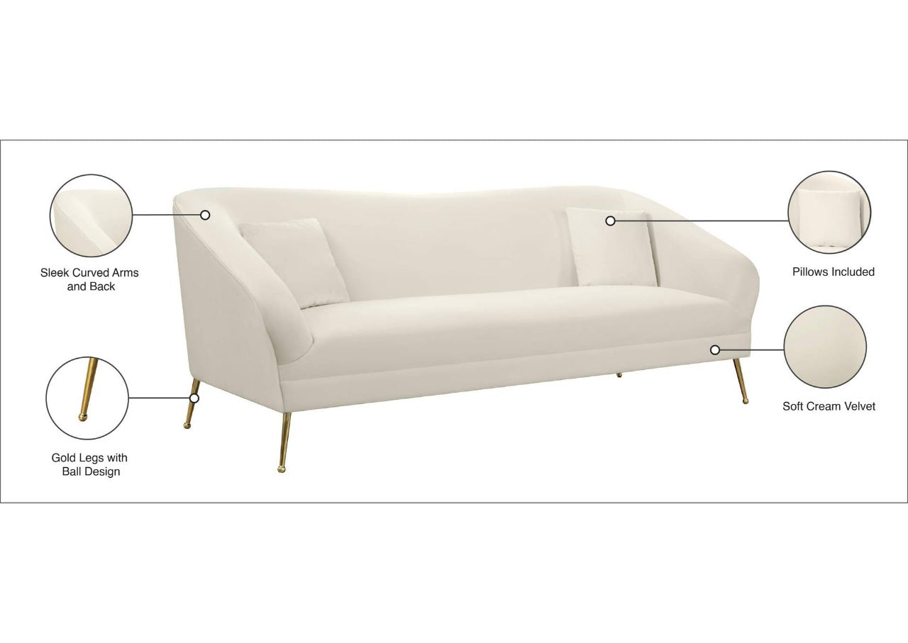 4 Seater Sofa Set: 87'' Velvet Round Arm Sofa