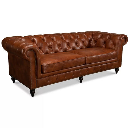 4 Seater Sofa Set: 89'' Leatherette Rolled Arm Chesterfield Sofa