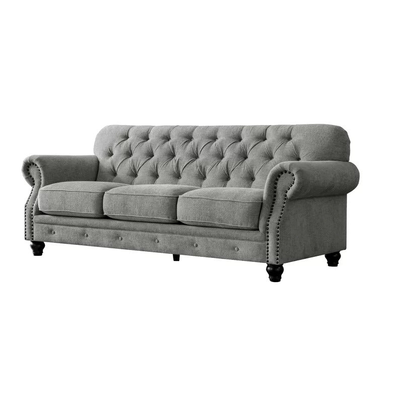 4 Seater Sofa Set:  91'' Chenille Rolled Arm Chesterfield Sofa
