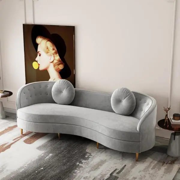 4 Seater Sofa Set: 99.25'' Velvet Rolled Arm Curved Slip Covered Sofa