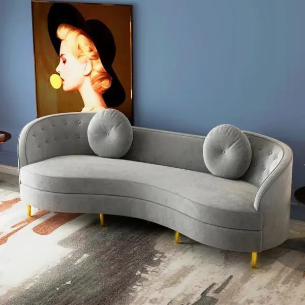 4 Seater Sofa Set: 99.25'' Velvet Rolled Arm Curved Slip Covered Sofa