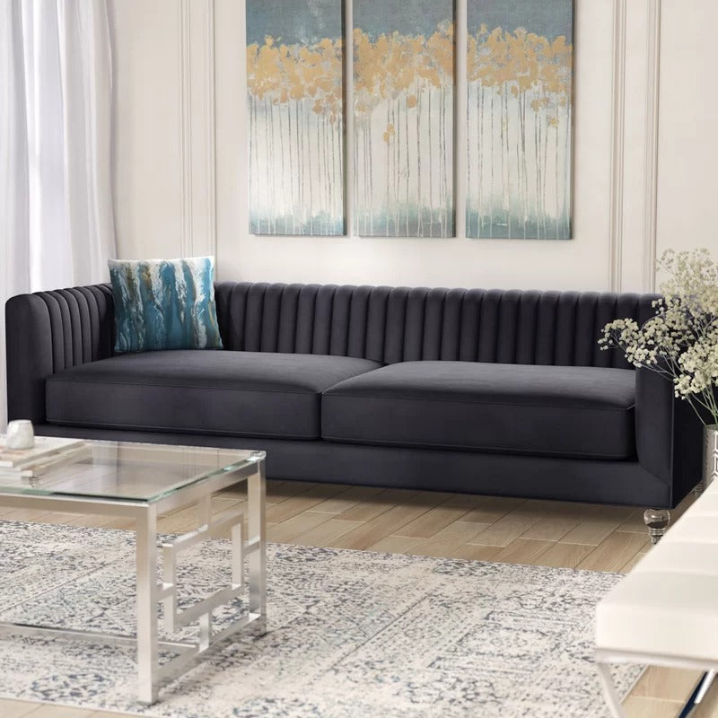 4 Seater Sofa Set : Velvet Rolled Arm Sofa