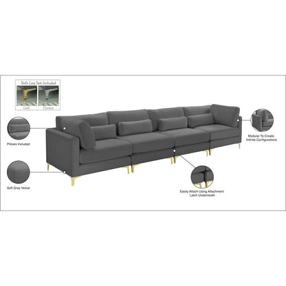 4 Seater Sofa Set : Velvet Square Arm Sofa