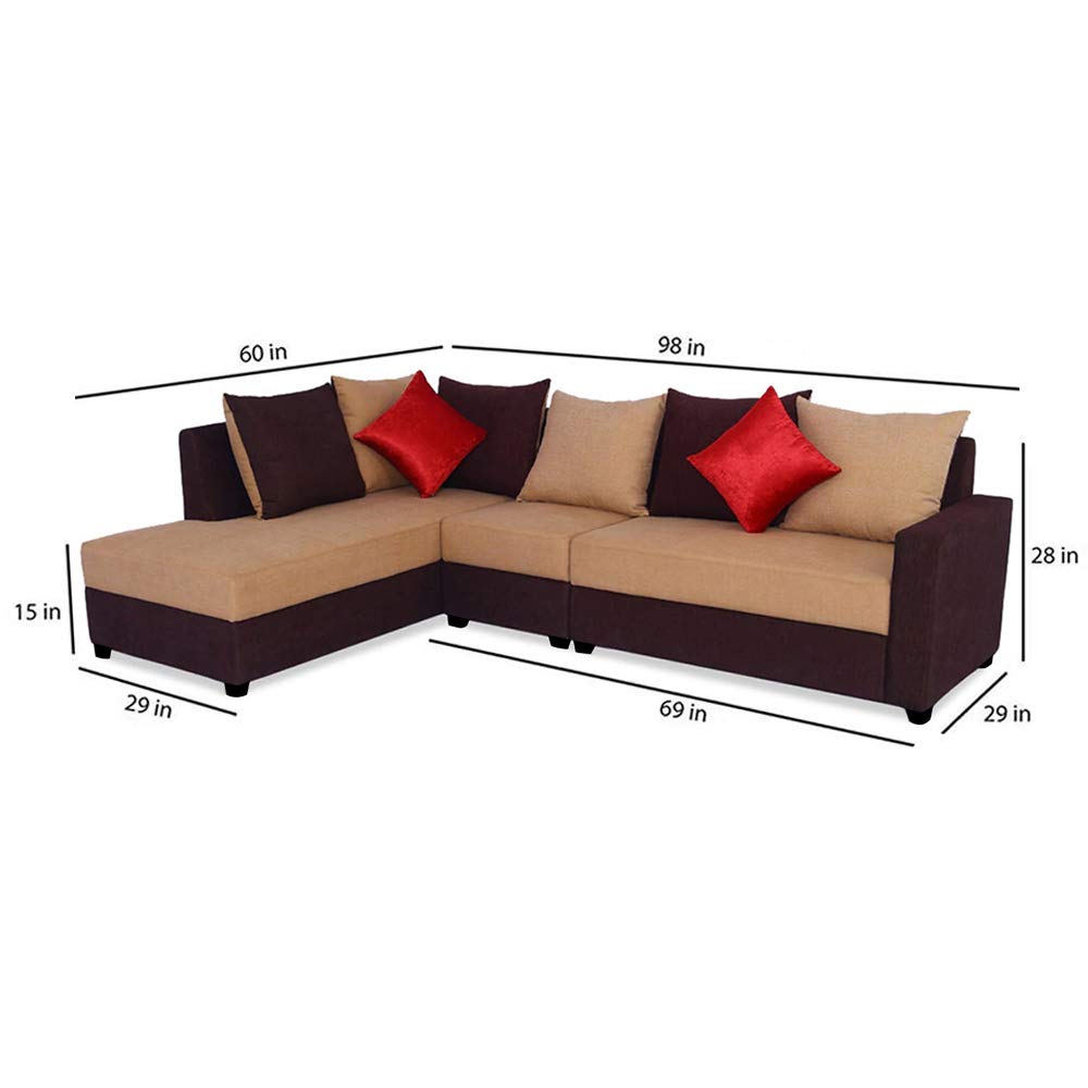 L Shape Sofa Set:- Six Seaterwith Polyester Fabric Sofa Set - LHS (Camel - Brown)