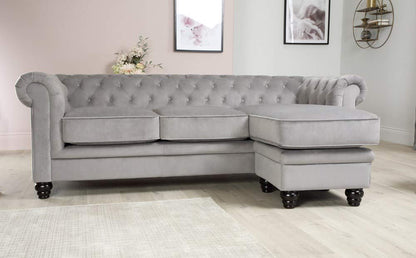 L Shape Sofa Set:- Chesterfield Corner Leatherette Sofa Set ( Silver Grey)