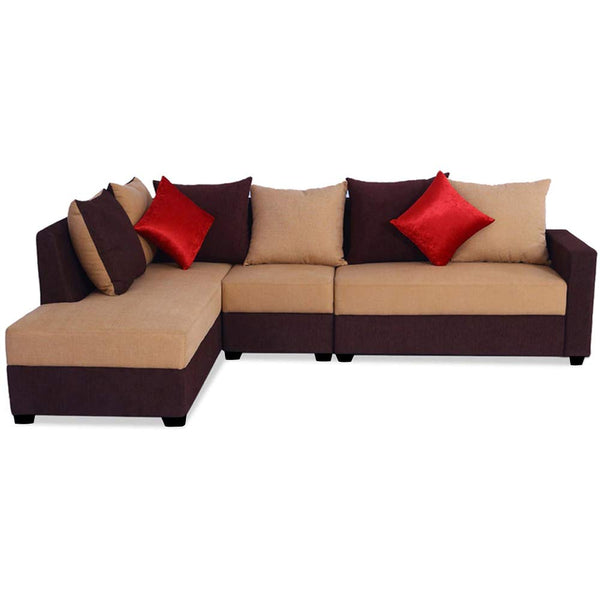 L Shape Sofa Set:- Six Seaterwith Polyester Fabric Sofa Set - LHS (Camel - Brown)