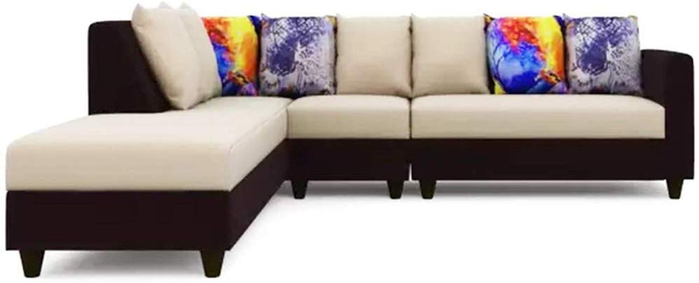 L Shape Sofa Set: Polyester Fabric Sofa Set  (Light Grey - Black)