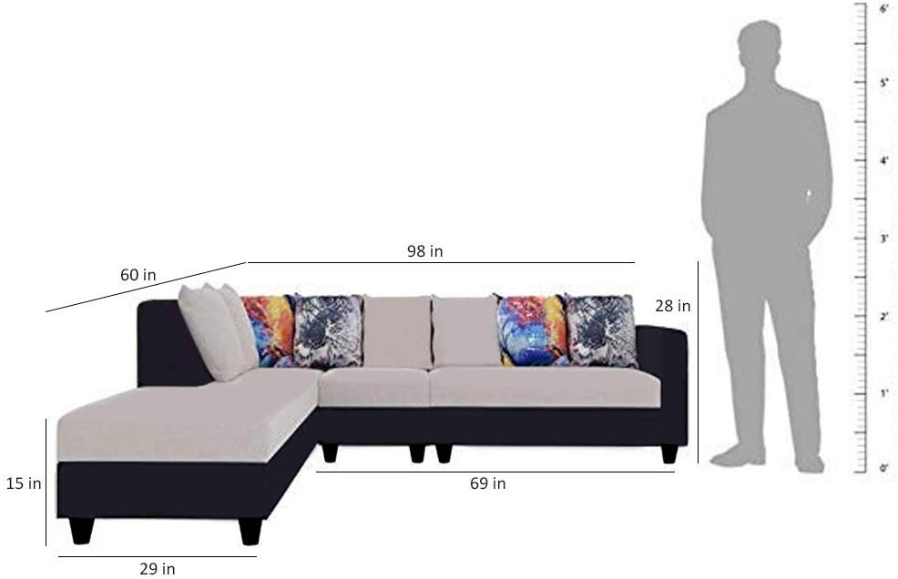 L Shape Sofa Set: Polyester Fabric Sofa Set (Light Grey - Black)