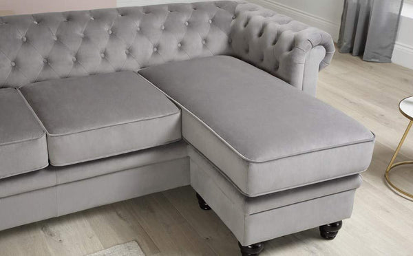 L Shape Sofa Set:- Chesterfield Corner Leatherette Sofa Set ( Silver Grey)