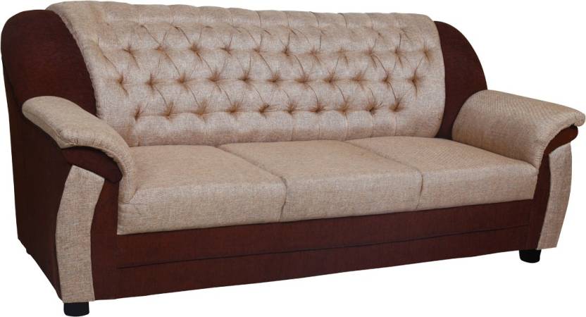5 Seater Sofa Set:- Katie Hardwood Fabric Sofa Set (Brown and Beige)