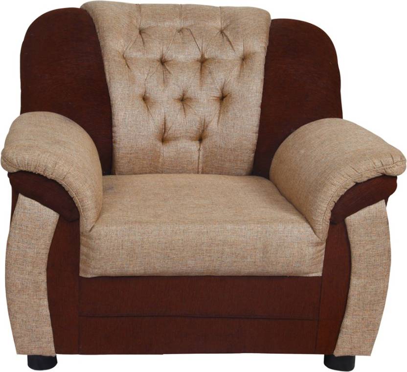 5 Seater Sofa Set:- Katie Hardwood Fabric Sofa Set (Brown and Beige)
