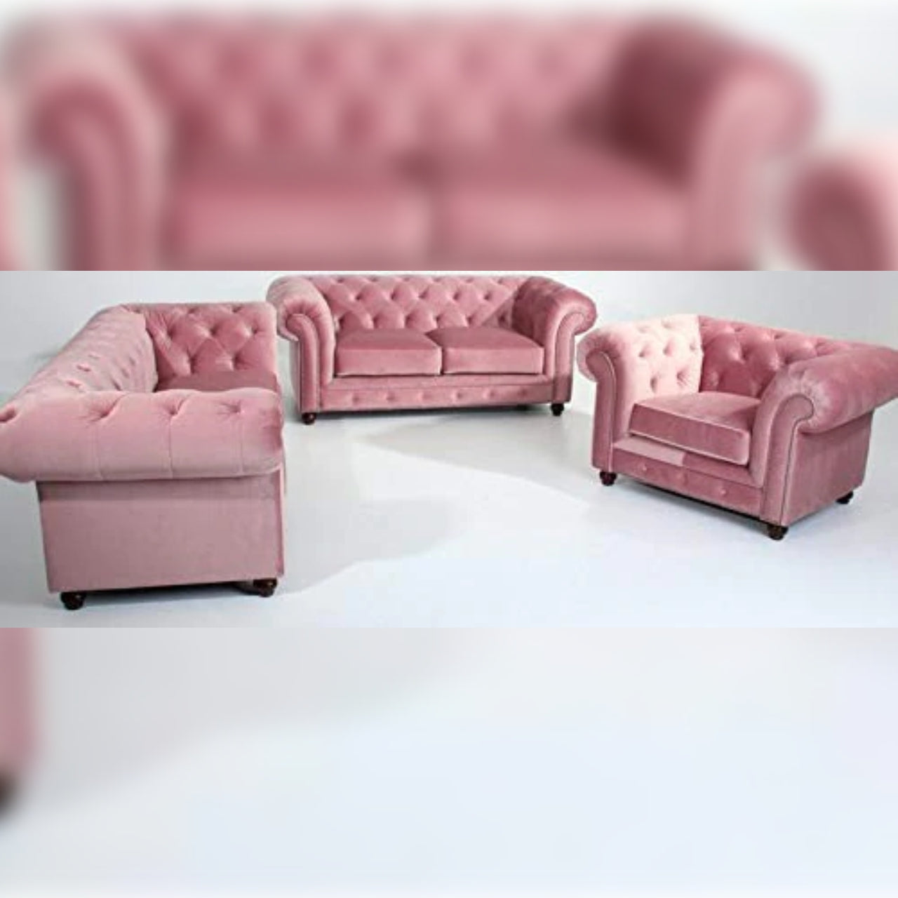 5 Seater Sofa Set- Chesterfield (2+2+1) Fabric Sofa Set (Pink )