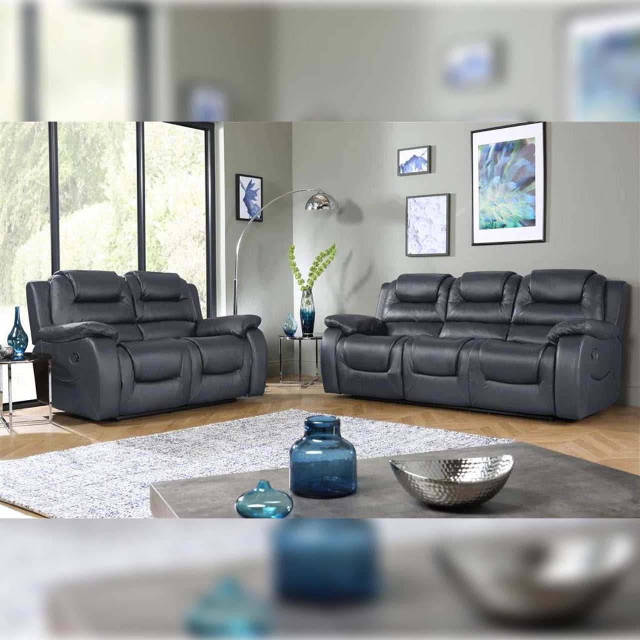 2 Recliner Leather Sofa Set