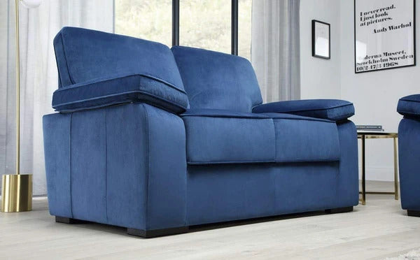 5 Seater Sofa Set:- Blue Velvet Fabric Sofa Set 