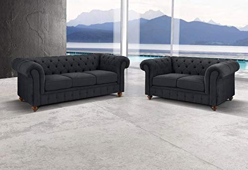 5 Seater Sofa Set:- Charcoal Grey (2+3) Fabric Sofa Set 
