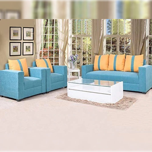 5 Seater Sofa Set Cyan Fabric Sofa Set (Sky Blue)