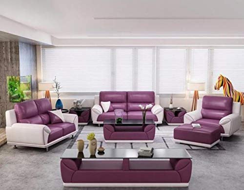 5 Seater Sofa Set:- Hardwood Leatherette Sofa Set  (Pink and White)