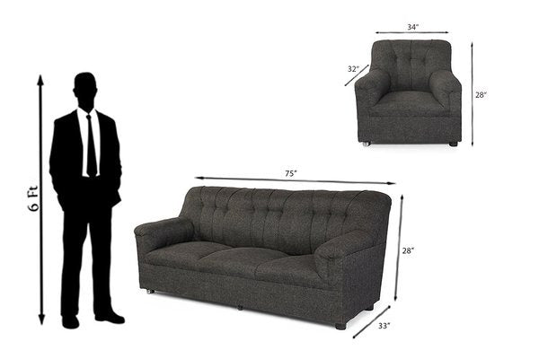 5 Seater Sofa Set:- Mono (3+1+1) Fabric Sofa Set (Dark Grey)