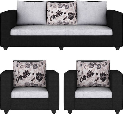 5 Seater Sofa Set (3 + 1 + 1) Fabric Sofa Set (Black and Grey)