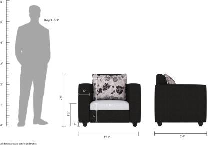 5 Seater Sofa Set:- (3 + 1 + 1) Fabric Sofa Set (Black and Grey)