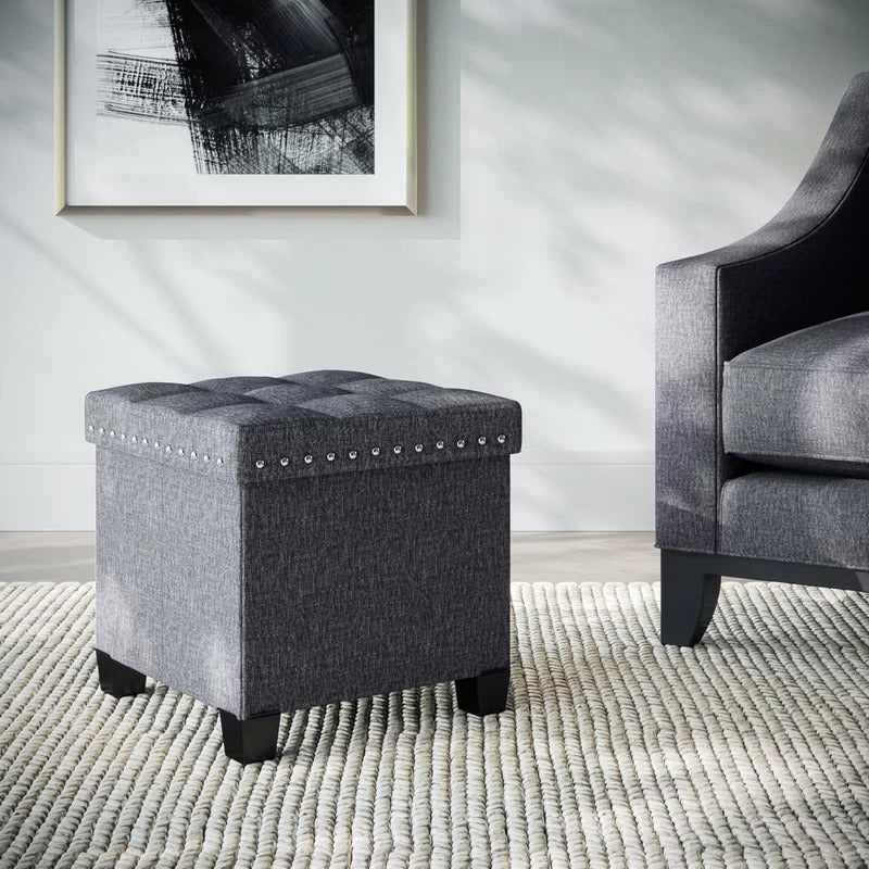 Seating Stool: 15'' Wide Tufted Square Ottoman with Storage