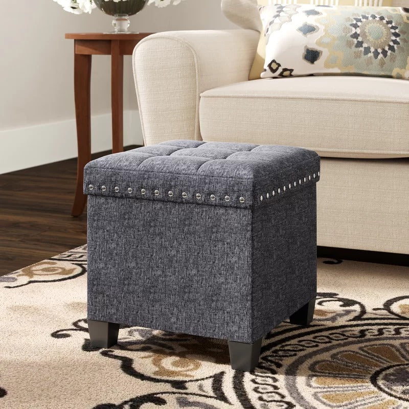 Seating Stool: 15'' Wide Tufted Square Ottoman with Storage